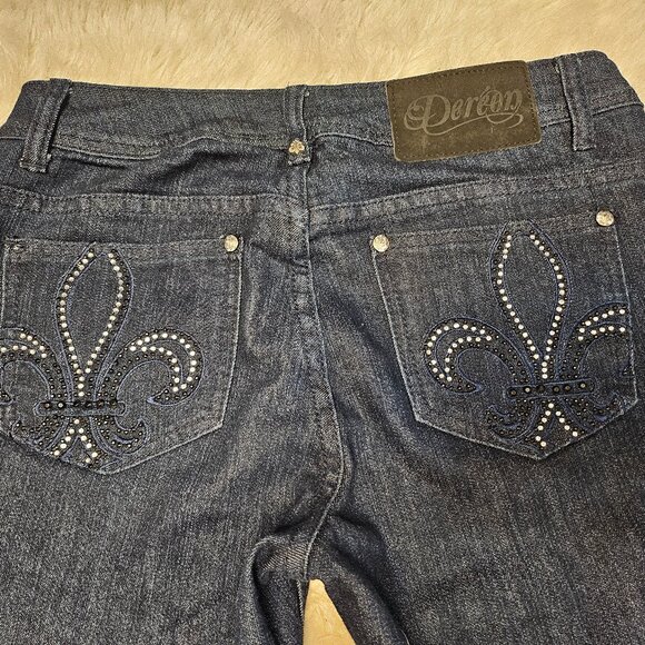 Dereon Women's Blue Dark Wash Skinny Legs Gem Embellished Pockets Jeans 5/6 - Picture 11 of 11